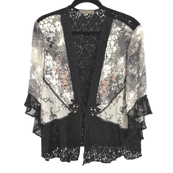Vintage Whimsygoth Velvet Burnout Blouse Witchy Silk Blend Lace Fairy Goth XL - Picture 1 of 11